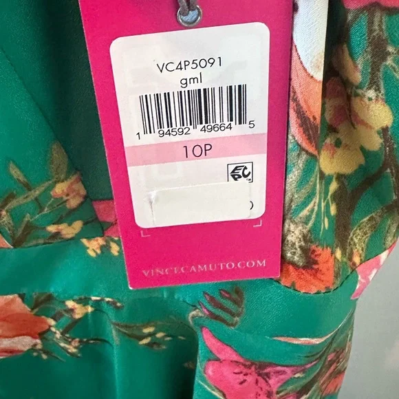 NWT Vince Camuto Green Floral Handkerchief Hem Midi Dress 10P - Picture 4 of 6